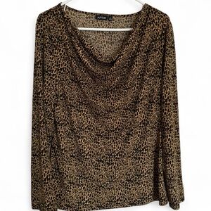 Y2K Apt. 9 Size XL Cowl Neck Long Sleeve Leopard Print Going Out Top Glamour